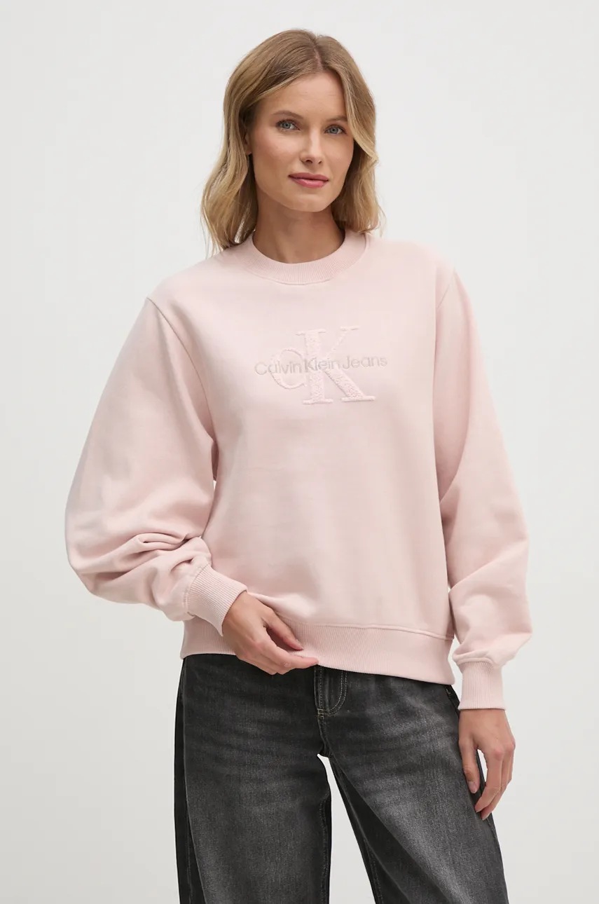 

Памучен суичър Calvin Klein Jeans в розово с апликация J20J224652, Розов