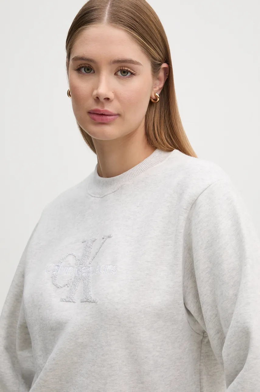 

Памучен суичър Calvin Klein Jeans в сиво с апликация J20J224652, Сив