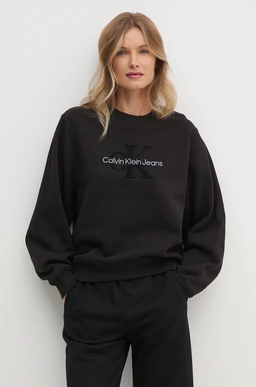 

Памучен суичър Calvin Klein Jeans в черно с апликация J20J224652, Черен