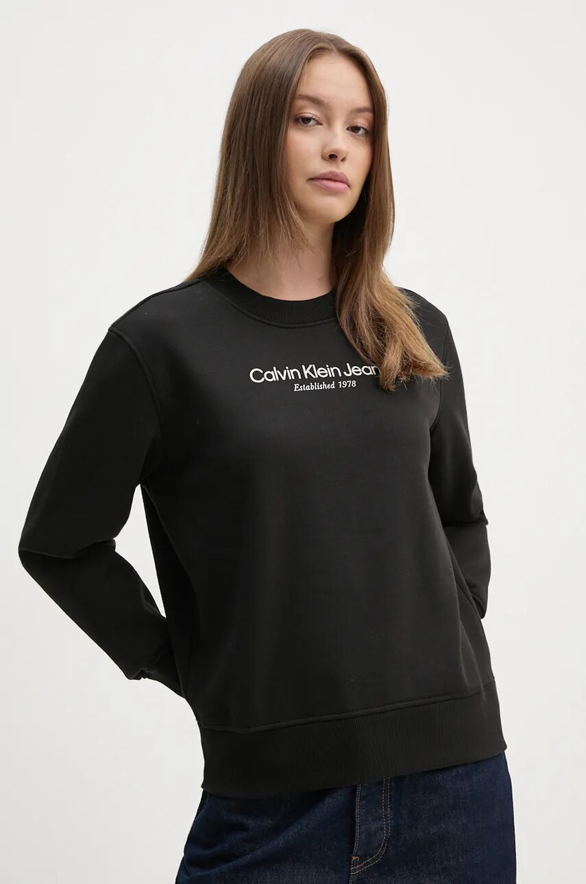 Levně Mikina Calvin Klein Jeans dámská, černá barva, s potiskem, J20J224913