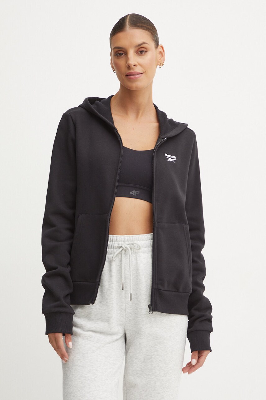 Reebok Classic bluza femei, culoarea negru, cu glugă, neted, 100202902