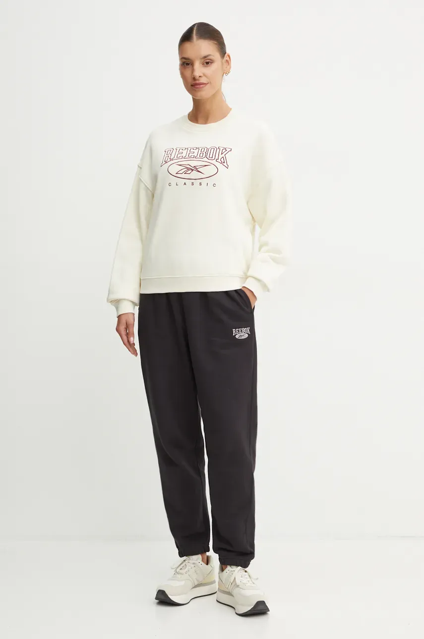 Хлопковая кофта Reebok Classic женская цвет бежевый с аппликацией 100205214 Хлопковая кофта Reebok Classic женская цвет бежевый с аппликацией 100205214