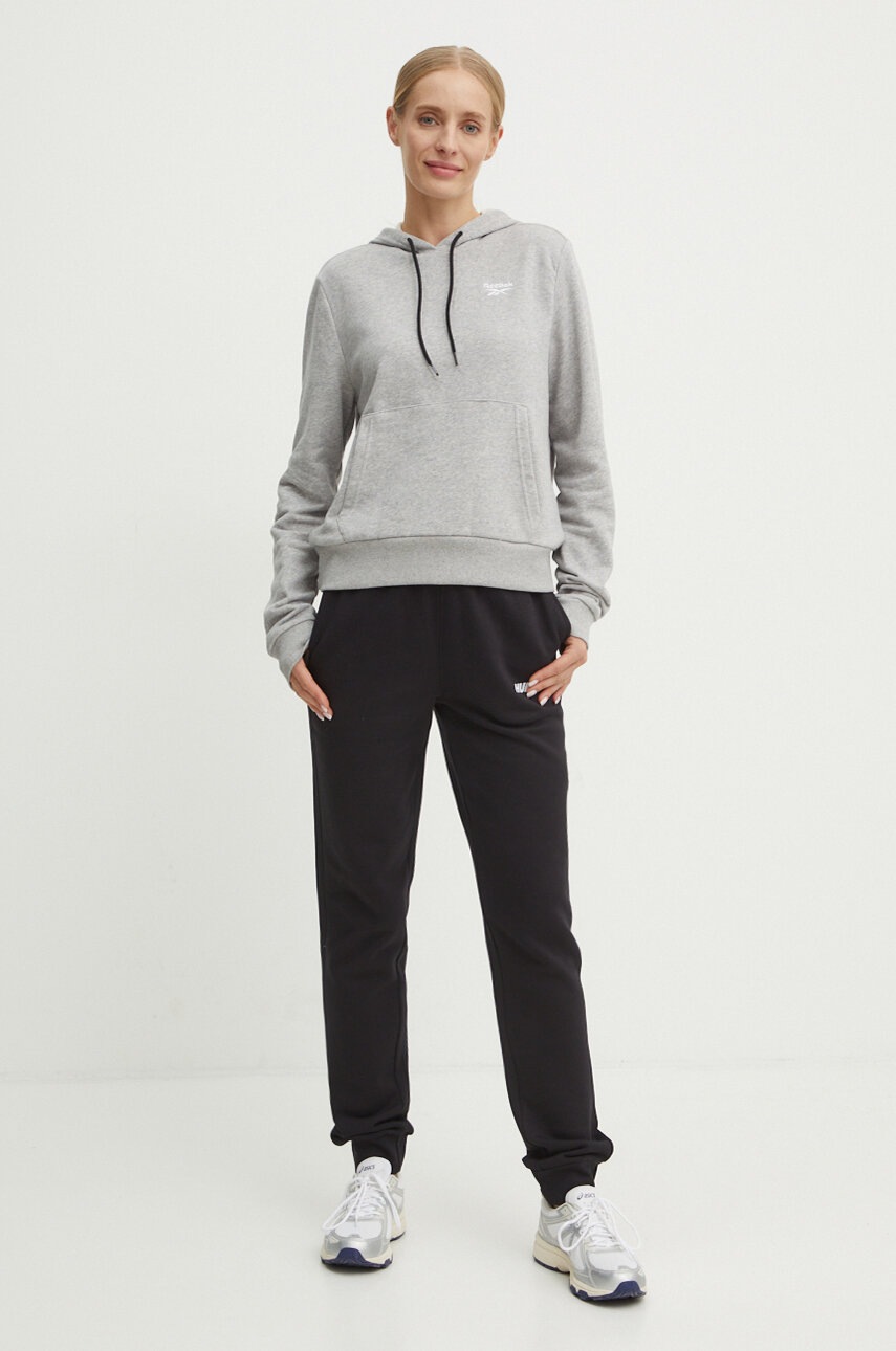 Μπλούζα Reebok χρώμα: γκρι, με κουκούλα, 100075635 φωτογραφία