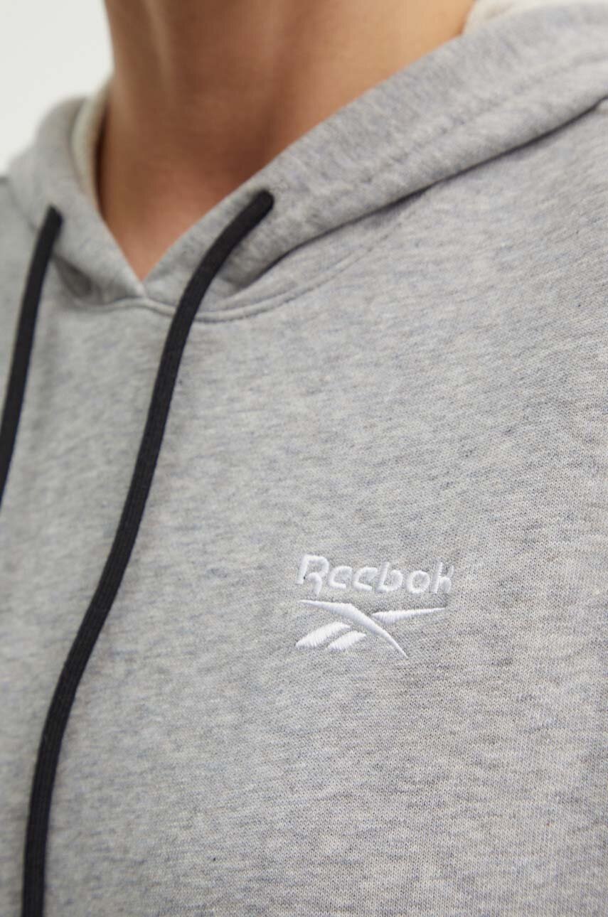 Μπλούζα Reebok χρώμα: γκρι, με κουκούλα, 100075635 φωτογραφία