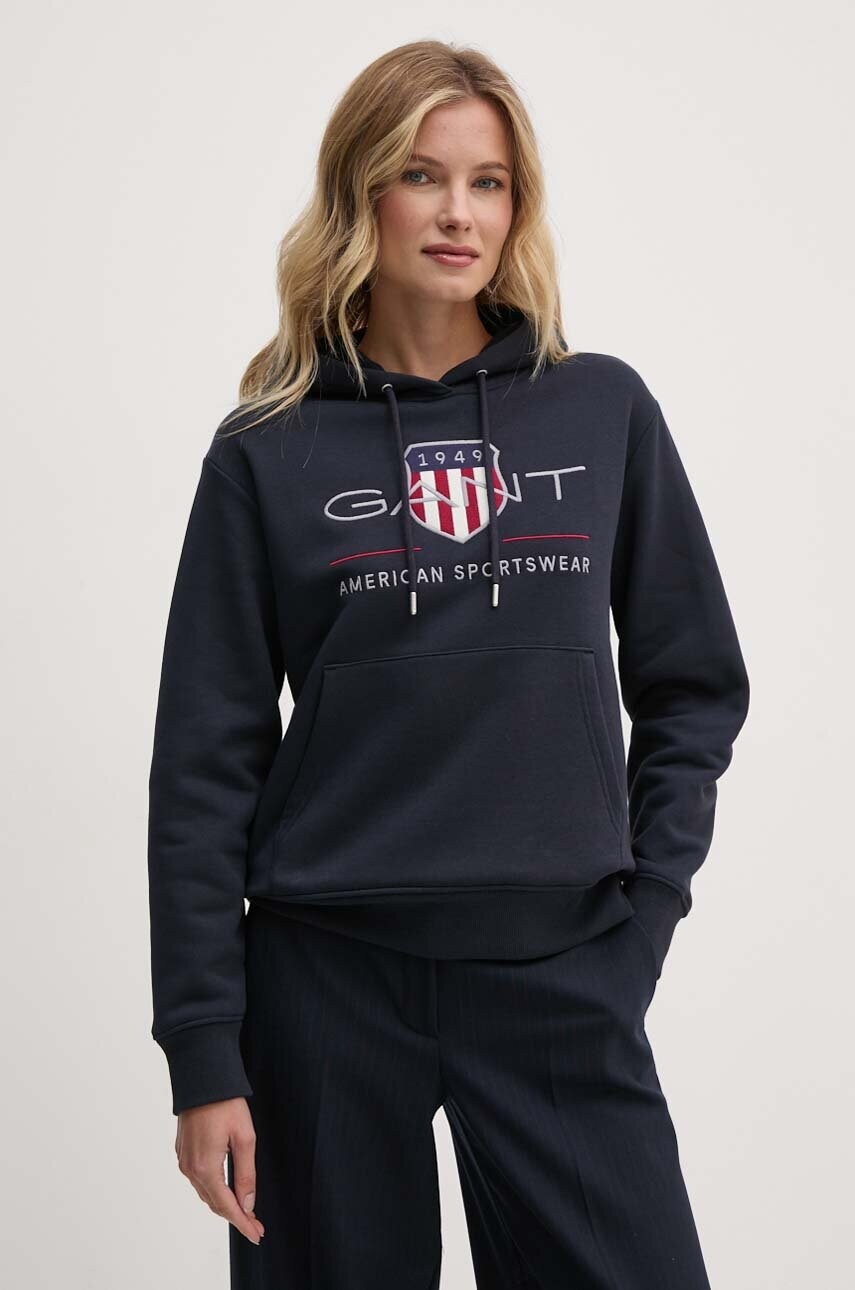 Gant bluza femei, culoarea albastru marin, cu glugă, cu imprimeu, 4200276