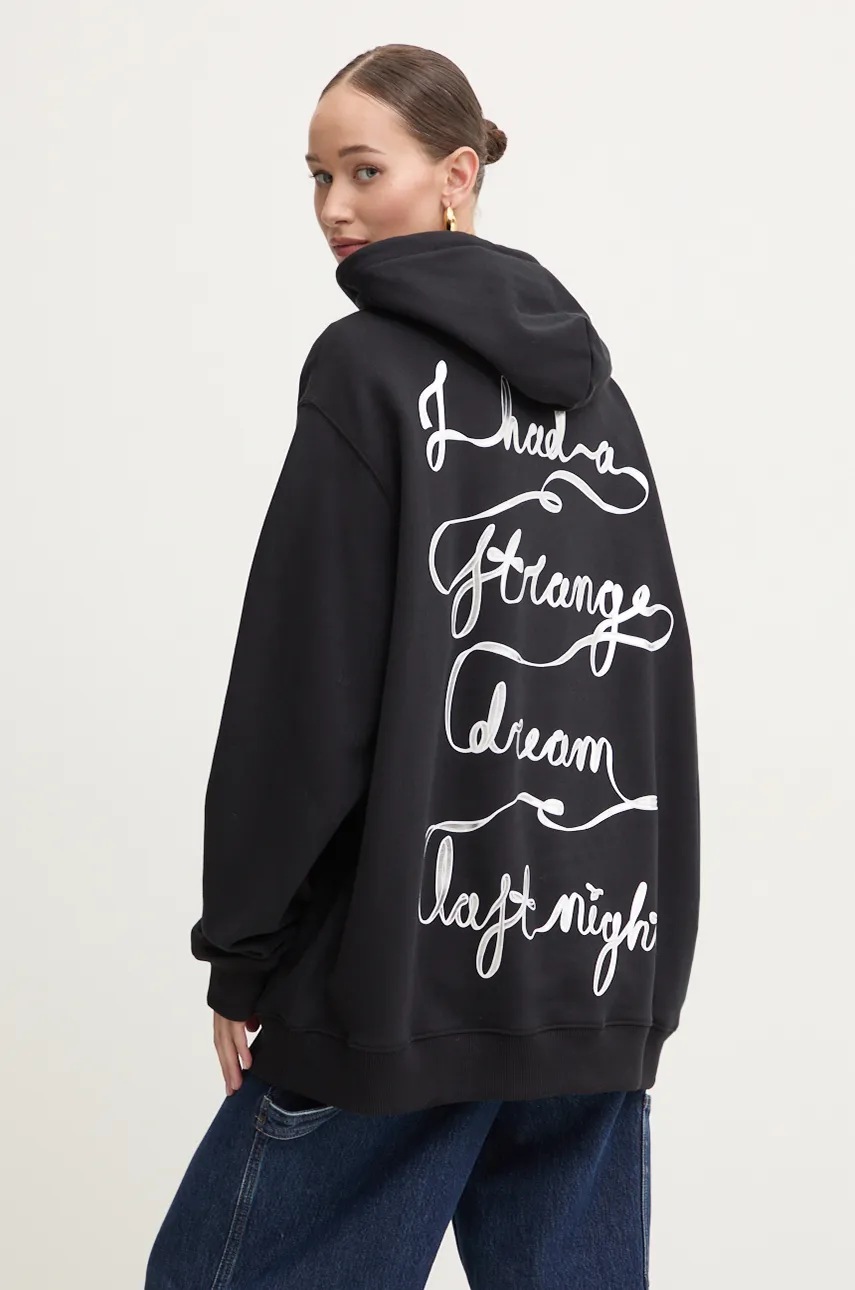 

Памучен суичър MSGM в черно с качулка с принт 3742MDM108.247999, Черен