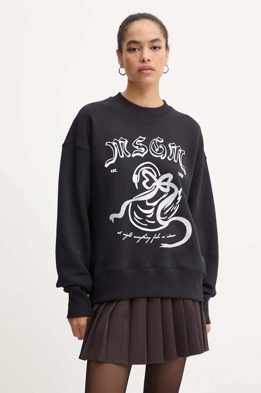 MSGM hanorac de bumbac femei, culoarea negru, cu imprimeu, 3742MDM110.247999 MSGM hanorac de bumbac femei, culoarea negru, cu imprimeu, 3742MDM110.247999