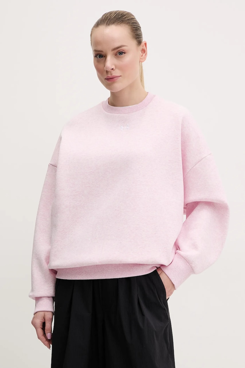 Under Armour bluza Rival Fleece femei, culoarea roz, neted, 1386463 Under Armour bluza Rival Fleece femei, culoarea roz, neted, 1386463