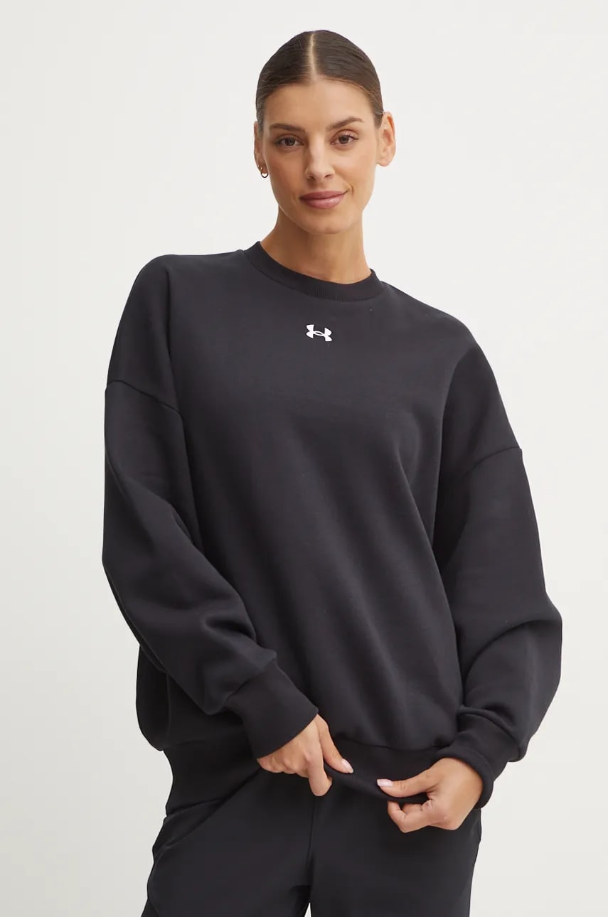 Under Armour bluza Rival Fleece femei, culoarea negru, neted, 1386463 Under Armour bluza Rival Fleece femei, culoarea negru, neted, 1386463