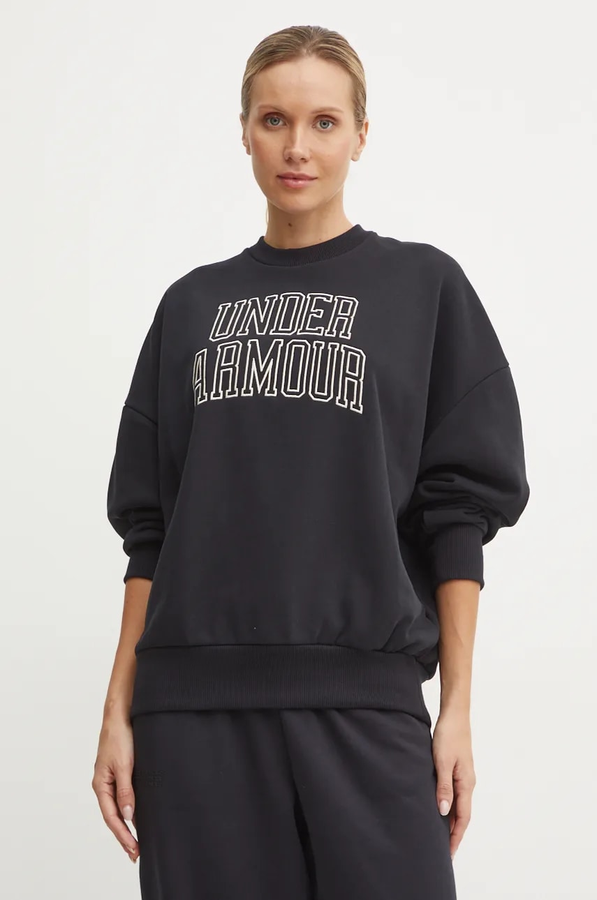Under Armour bluza Icon HWT Terry femei, culoarea negru, cu imprimeu, 1386493 Under Armour bluza Icon HWT Terry femei, culoarea negru, cu imprimeu, 1386493