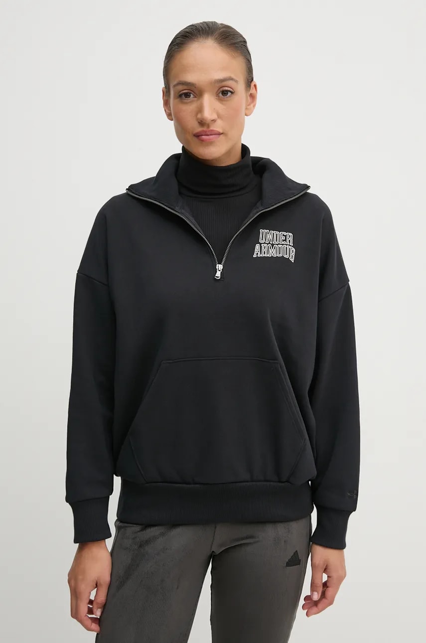 Under Armour bluza Icon HWT Terry femei, culoarea negru, cu imprimeu, 1386495 Under Armour bluza Icon HWT Terry femei, culoarea negru, cu imprimeu, 1386495