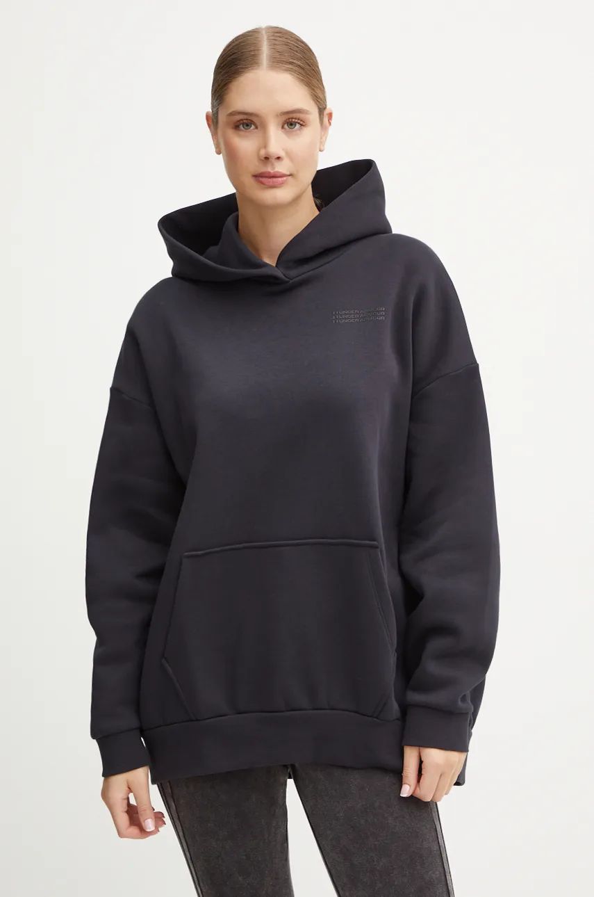 Under Armour bluza Icon Fleece Ultra femei, culoarea negru, cu glugă, neted, 1386501