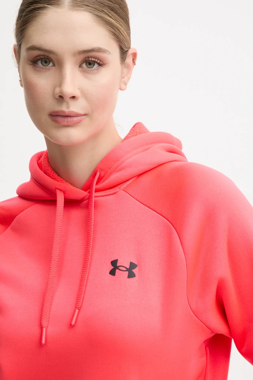 Under Armour bluza Armour Fleece Pro femei, culoarea rosu, cu glugă, neted, 1386504 Under Armour bluza Armour Fleece Pro femei, culoarea rosu, cu glugă, neted, 1386504