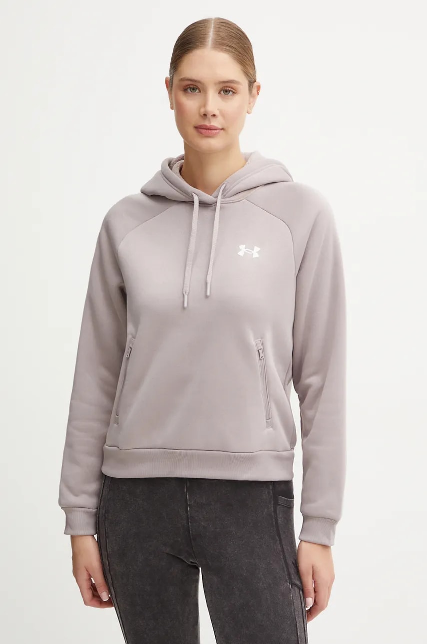 Under Armour bluza Armour Fleece Pro femei, culoarea violet, cu glugă, neted, 1386504 Under Armour bluza Armour Fleece Pro femei, culoarea violet, cu glugă, neted, 1386504