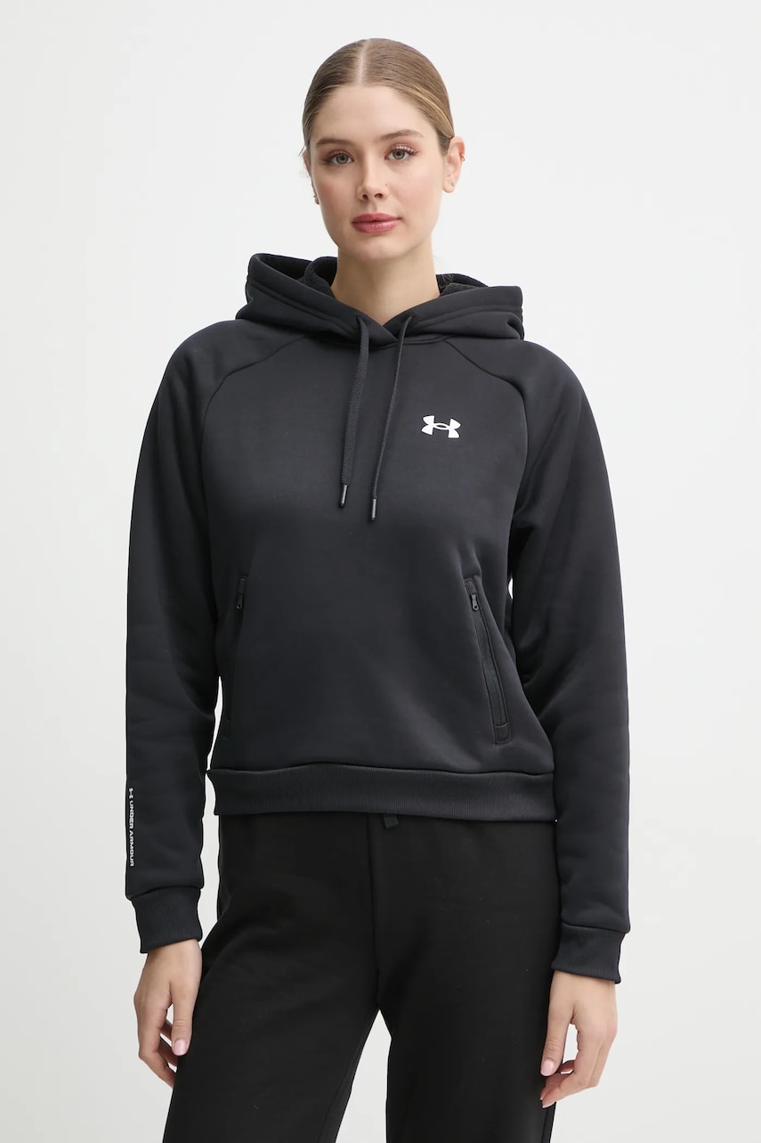 Under Armour bluza Armour Fleece Pro femei, culoarea negru, cu glugă, neted, 1386504 Under Armour bluza Armour Fleece Pro femei, culoarea negru, cu glugă, neted, 1386504