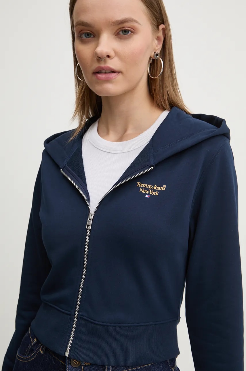 Tommy Jeans bluza femei, culoarea albastru marin, cu glugă, neted, DW0DW18769 Tommy Jeans bluza femei, culoarea albastru marin, cu glugă, neted, DW0DW18769
