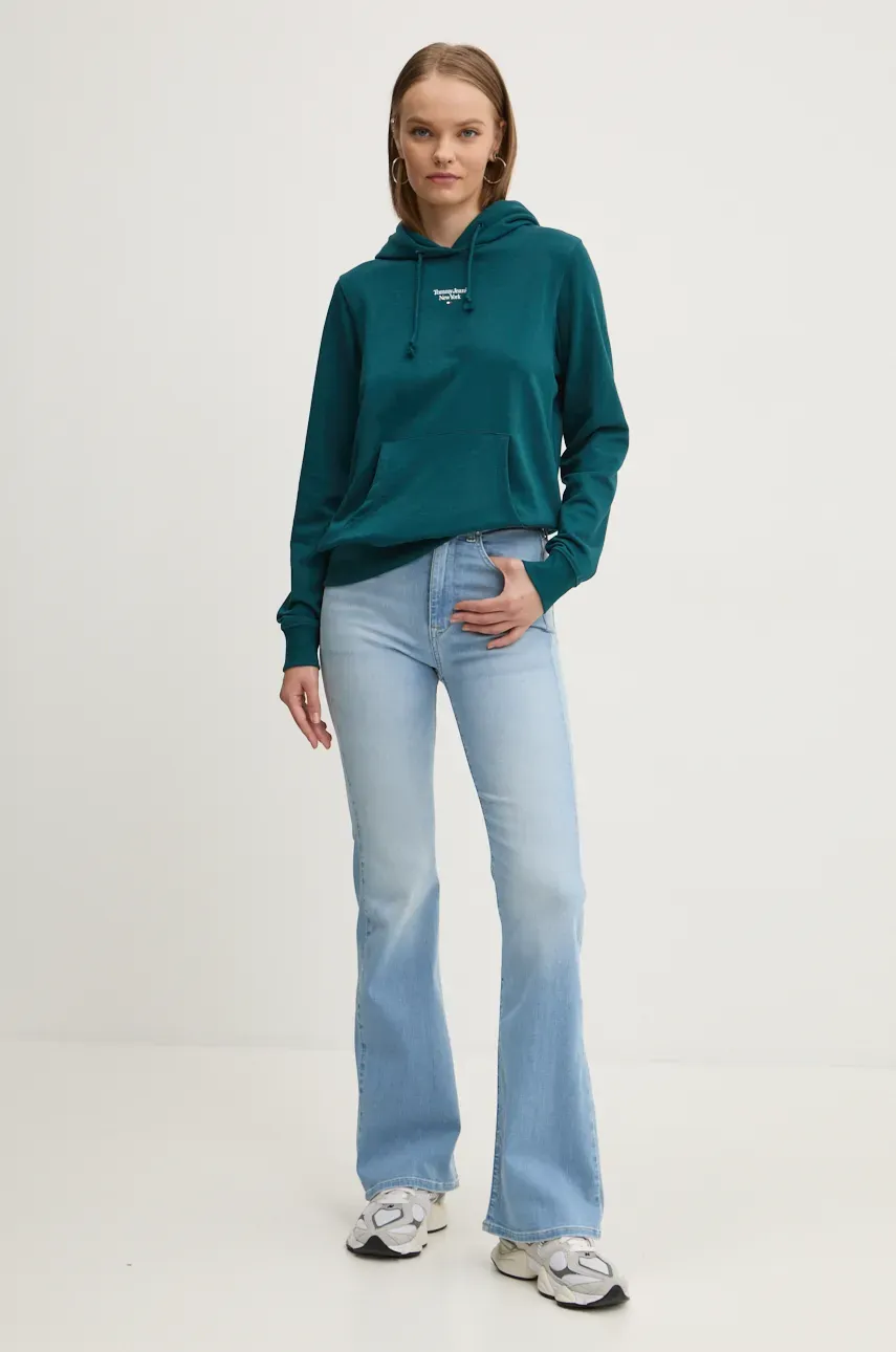 Кофта Tommy Jeans женская цвет бирюзовый с капюшоном однотонная DW0DW19712 Кофта Tommy Jeans женская цвет бирюзовый с капюшоном однотонная DW0DW19712