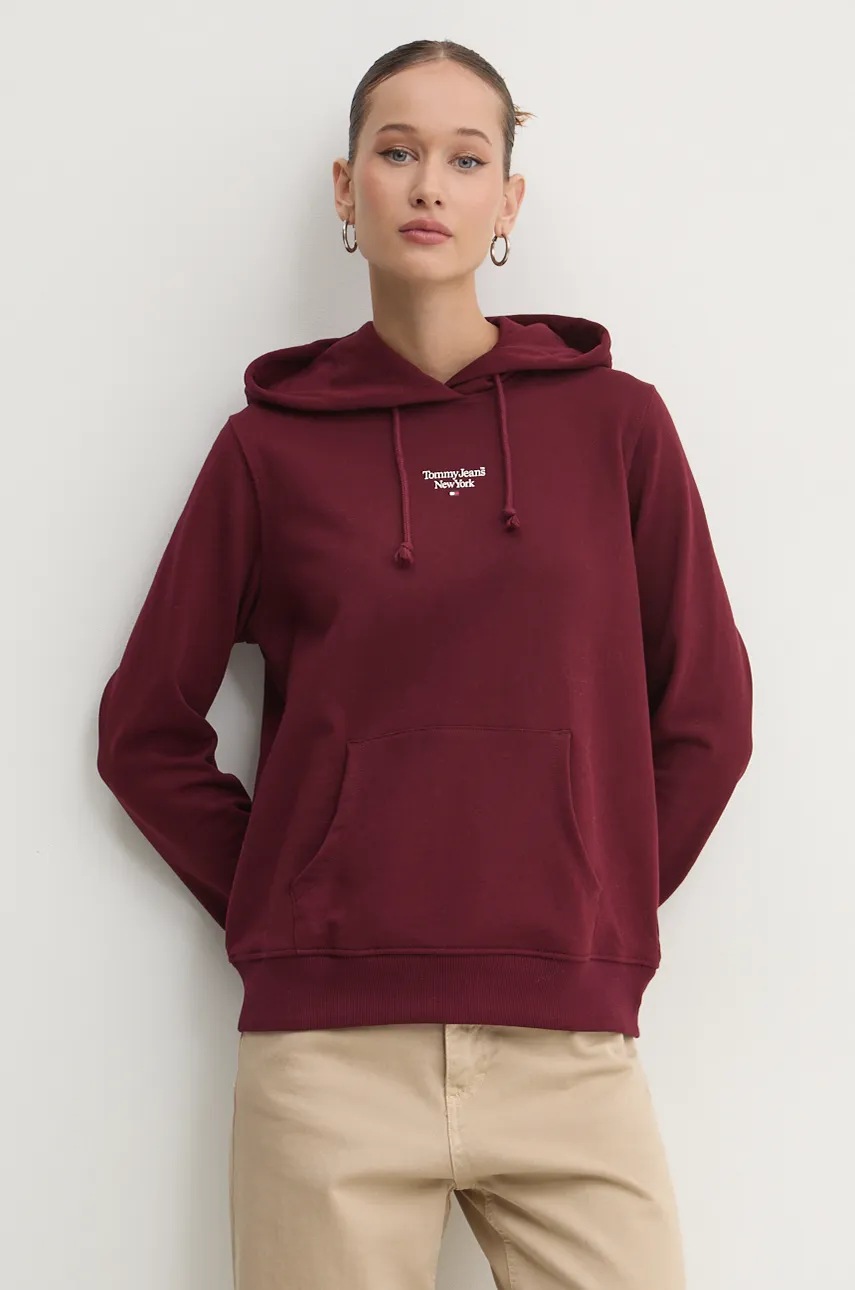 

Суичър Tommy Jeans в бордо с качулка с изчистен дизайн DW0DW19712