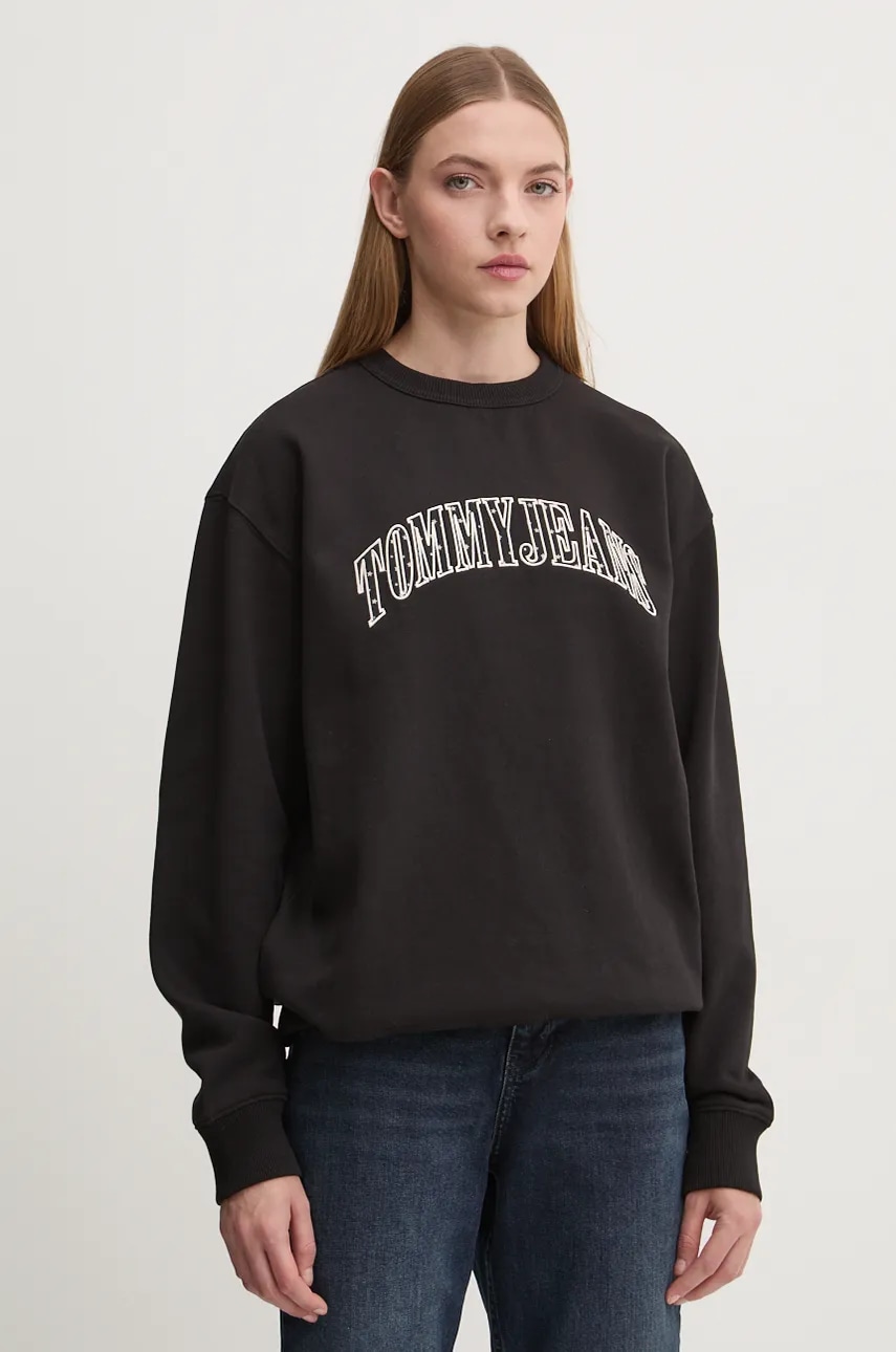 Tommy Jeans bluza femei, culoarea negru, cu imprimeu, DW0DW19713 Tommy Jeans bluza femei, culoarea negru, cu imprimeu, DW0DW19713