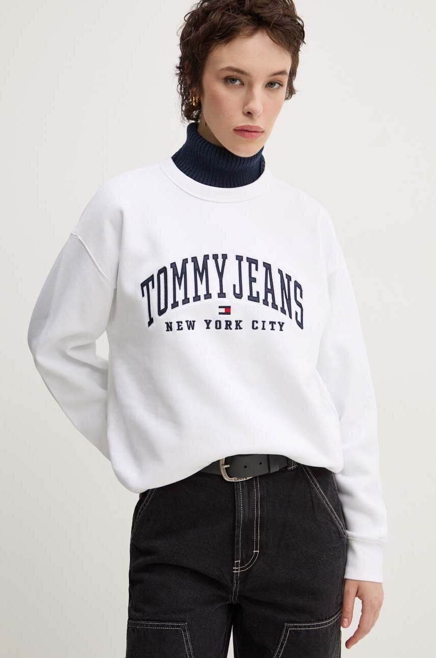 Tommy Jeans bluza femei, culoarea alb, cu imprimeu, DW0DW19824