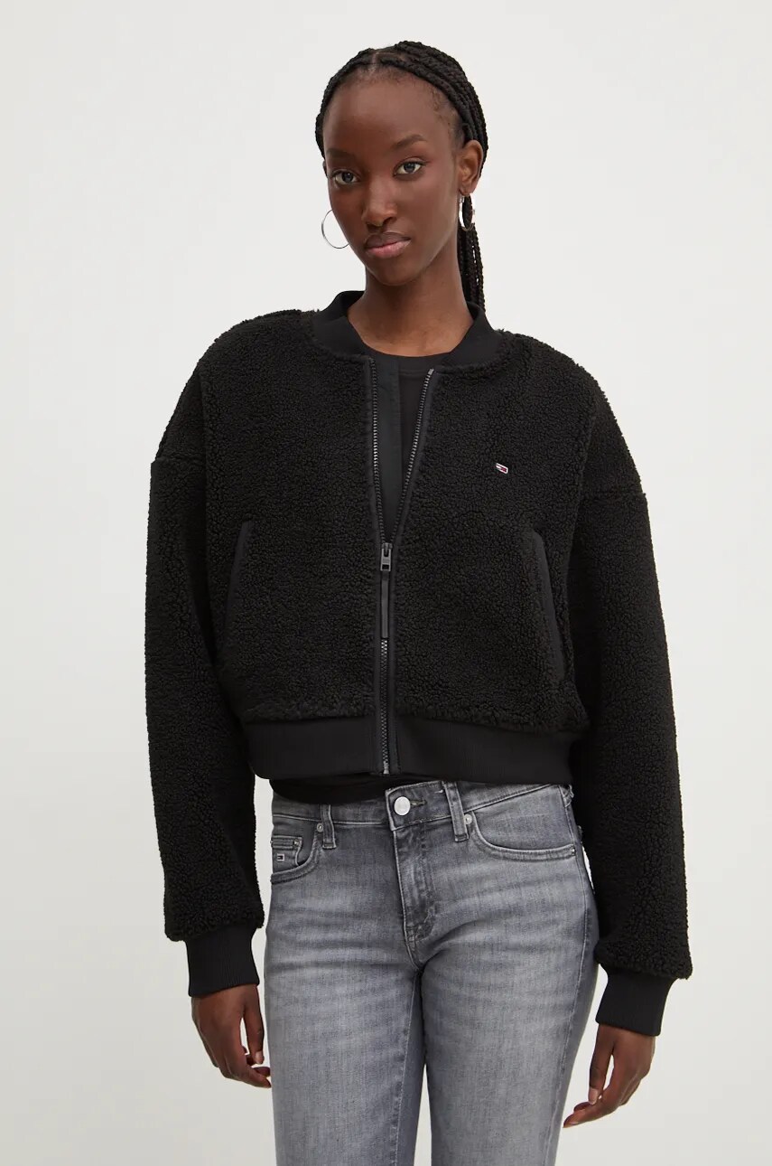 

Поларен суичър Tommy Jeans в черно с изчистен дизайн DW0DW19825, Черен