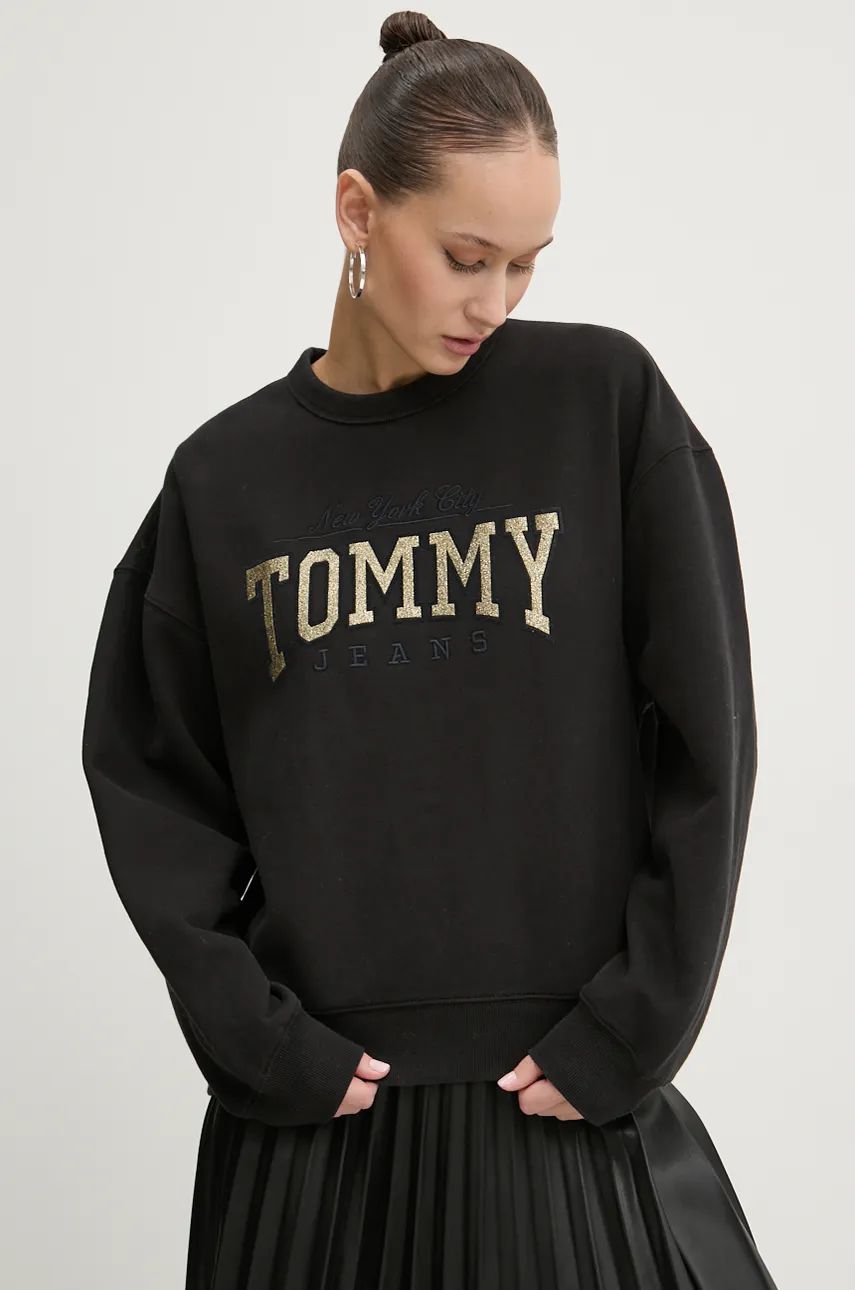 Tommy Jeans bluza femei, culoarea negru, cu imprimeu, DW0DW19845