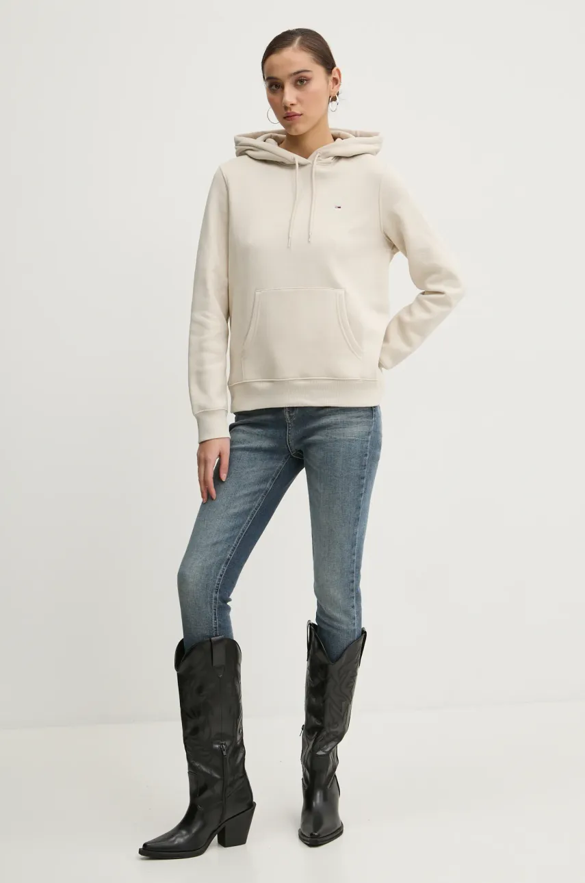 Кофта Tommy Jeans женская цвет бежевый с капюшоном однотонная DW0DW19958 Кофта Tommy Jeans женская цвет бежевый с капюшоном однотонная DW0DW19958
