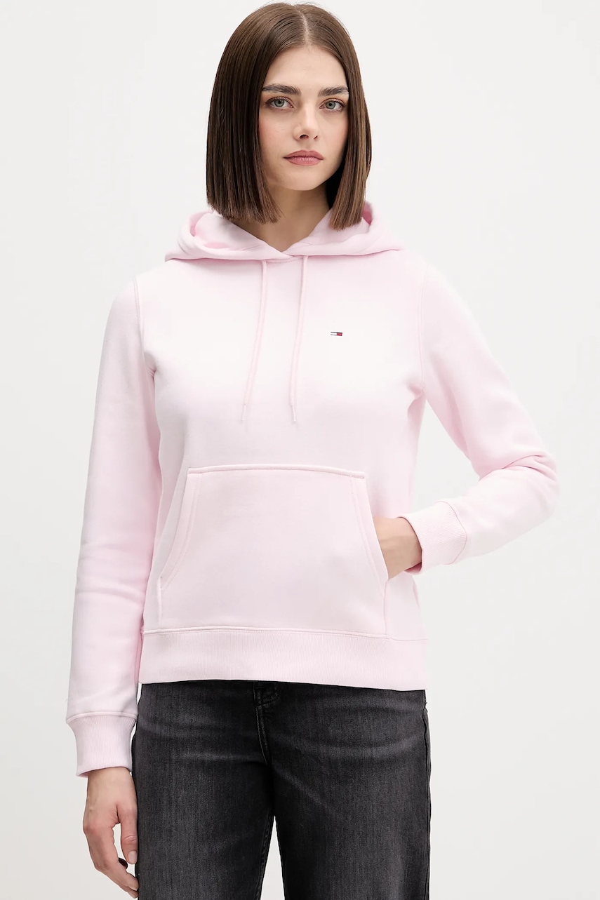 Tommy Jeans bluză culoarea verde, cu glugă, uni, DW0DW19958