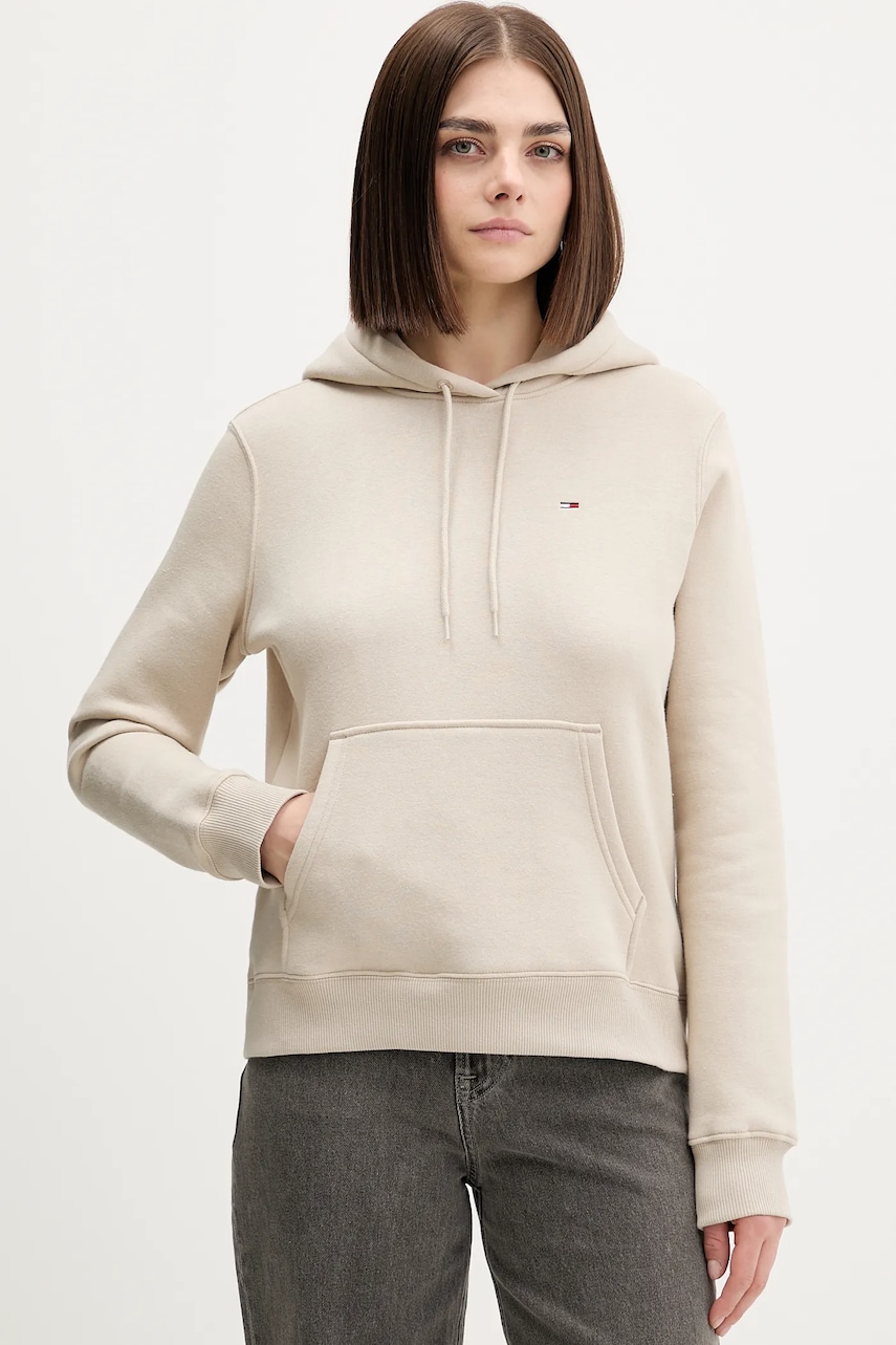 Tommy Jeans bluză culoarea verde, cu glugă, uni, DW0DW19958