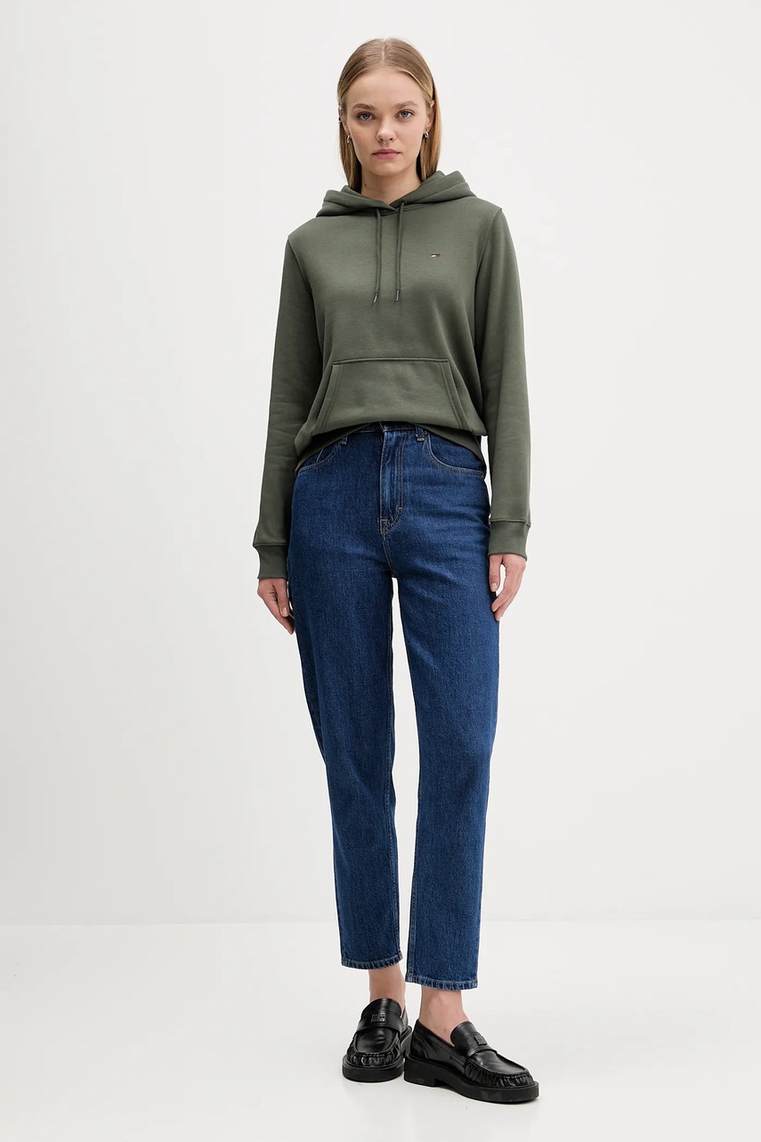 Кофта Tommy Jeans цвет зелёный с капюшоном однотонная DW0DW19958 Кофта Tommy Jeans цвет зелёный с капюшоном однотонная DW0DW19958