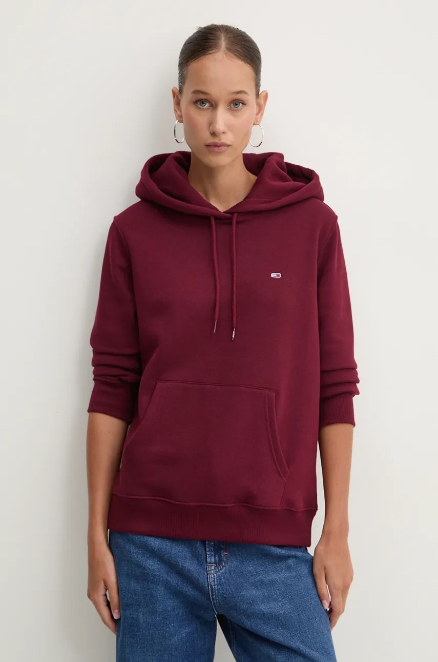 

Суичър Tommy Jeans в бордо с качулка с изчистен дизайн DW0DW19958