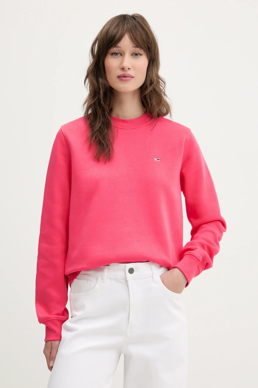 Tommy Jeans bluza femei, culoarea roz, neted, DW0DW19959 Tommy Jeans bluza femei, culoarea roz, neted, DW0DW19959