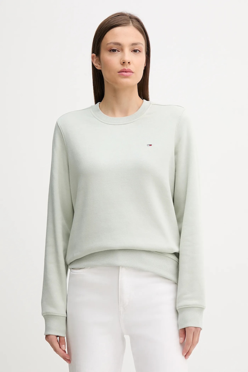 Tommy Jeans bluză culoarea verde, uni, DW0DW19959