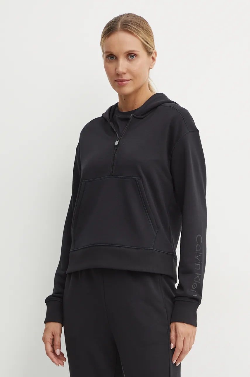 Levně Tréninková mikina Calvin Klein Performance černá barva, s kapucí, s potiskem, 00GWF4W303