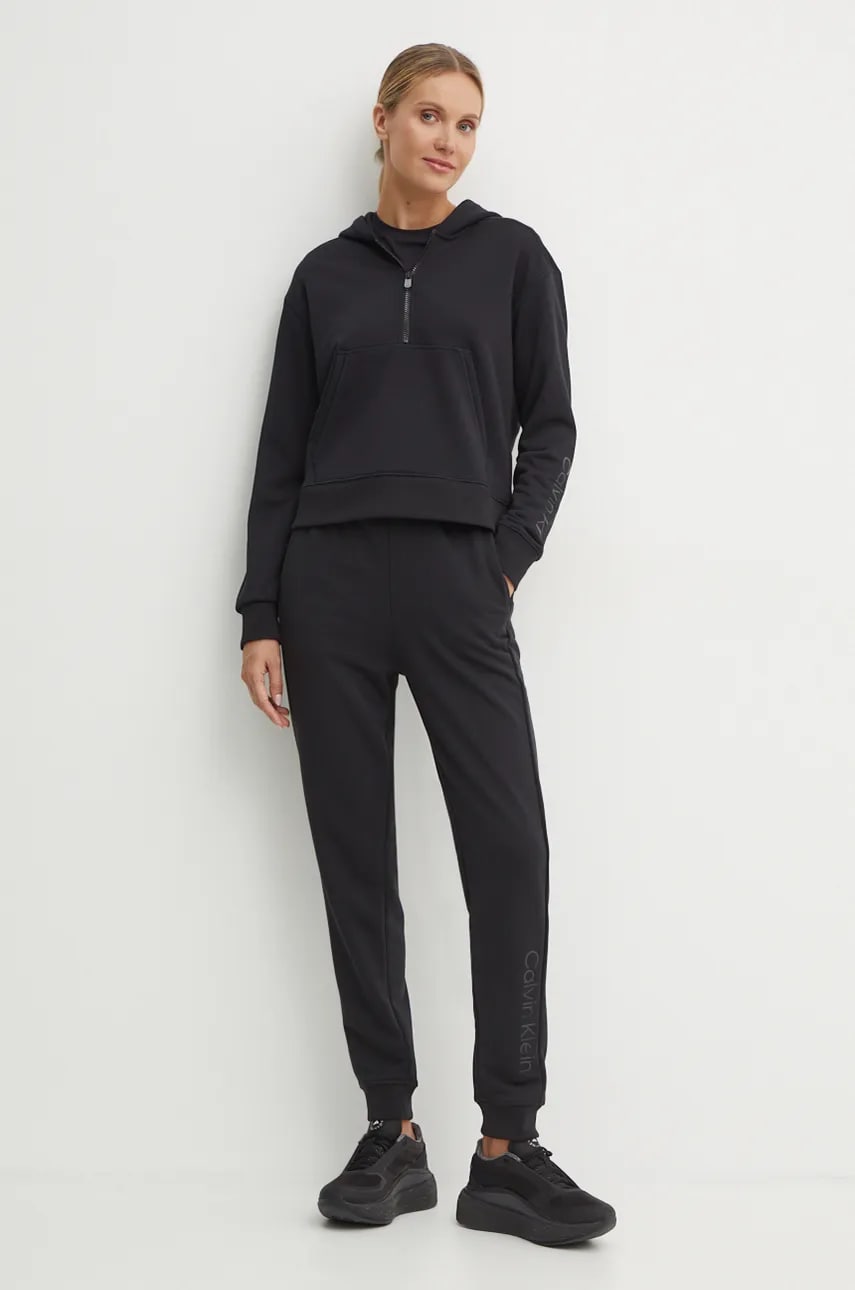Кофта для тренинга Calvin Klein Performance цвет чёрный с капюшоном с принтом 00GWF4W303 Кофта для тренинга Calvin Klein Performance цвет чёрный с капюшоном с принтом 00GWF4W303