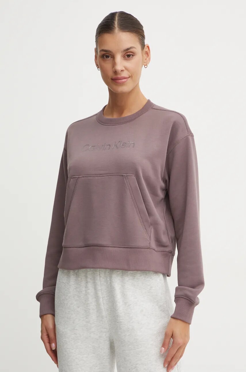 Levně Tréninková mikina Calvin Klein Performance hnědá barva, s aplikací, 00GWF4W301