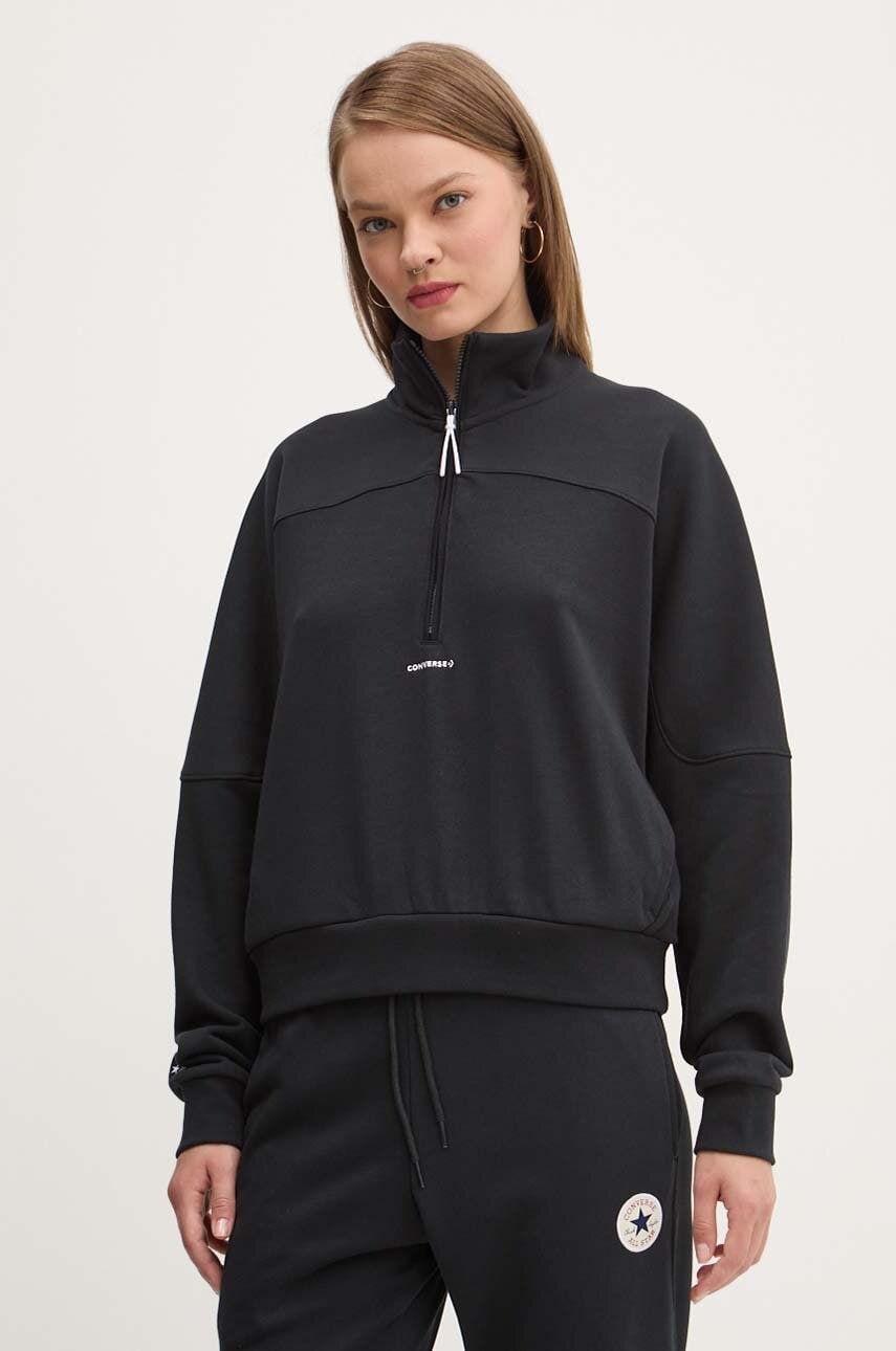 Converse bluza femei, culoarea negru, neted, 10026781-A03 Converse bluza femei, culoarea negru, neted, 10026781-A03