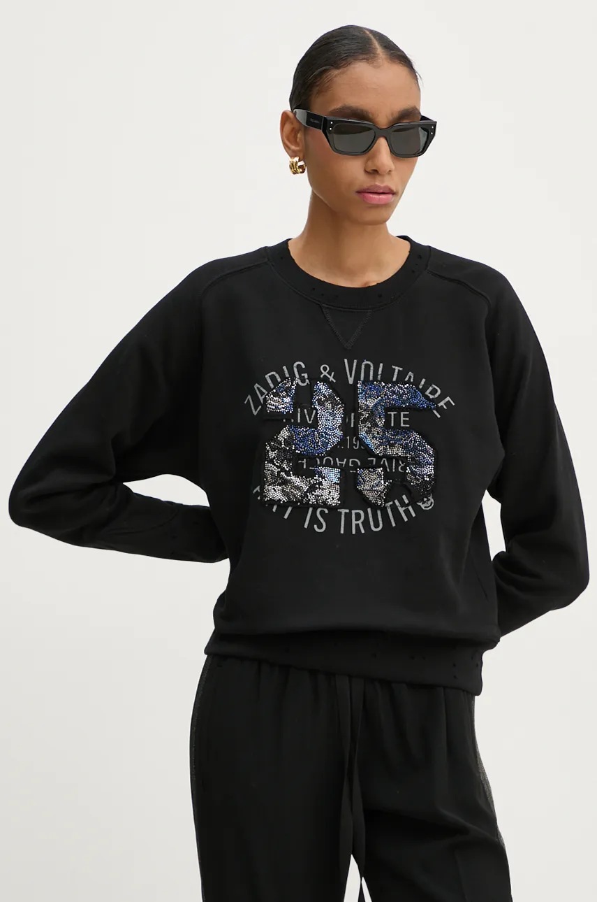

Памучен суичър ZADIG&VOLTAIRE в черно с десен JWSS00593, Черен