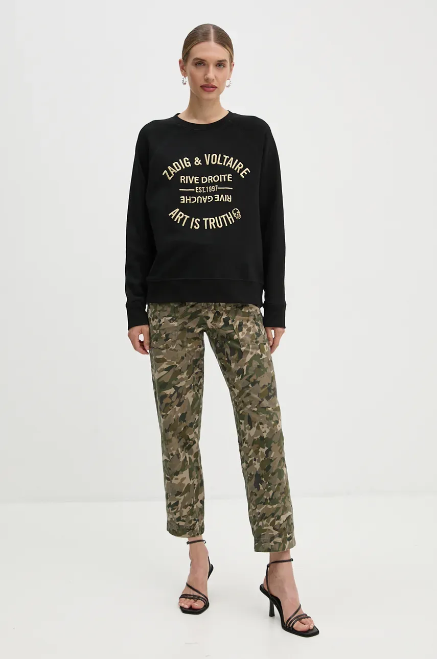 Хлопковая кофта ZADIG&VOLTAIRE женская цвет чёрный с принтом JWSL00001 Хлопковая кофта ZADIG&VOLTAIRE женская цвет чёрный с принтом JWSL00001