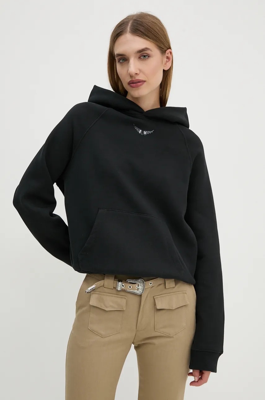 ZADIG&VOLTAIRE bluza femei, culoarea negru, cu glugă, neted, JWSS00600