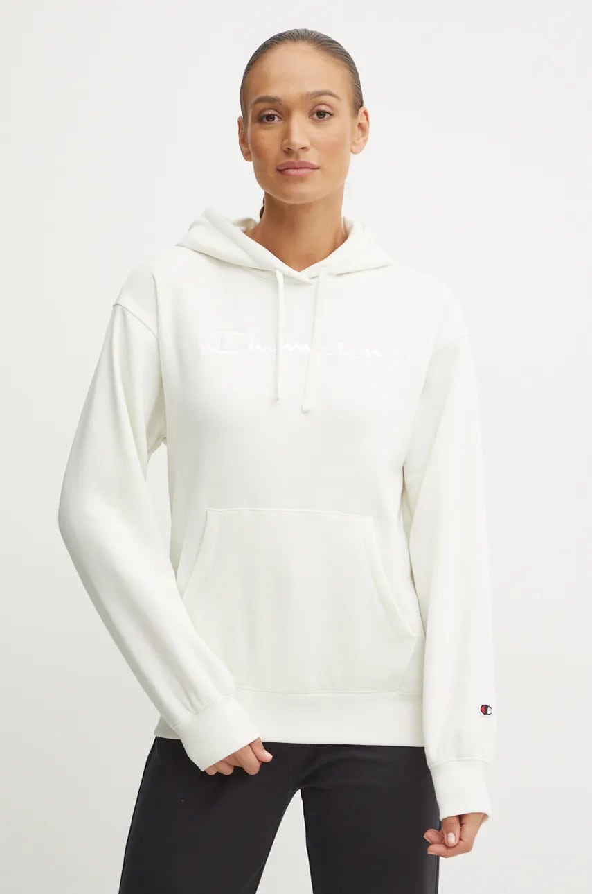 Champion bluza femei, culoarea bej, cu glugă, cu imprimeu, 117581 Champion bluza femei, culoarea bej, cu glugă, cu imprimeu, 117581