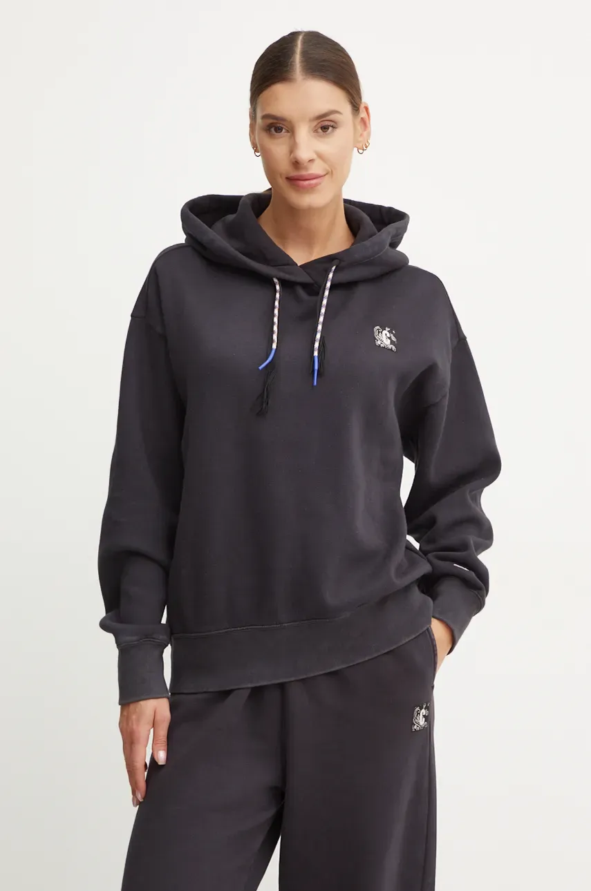 Champion hanorac de bumbac femei, culoarea negru, cu glugă, neted, 117441