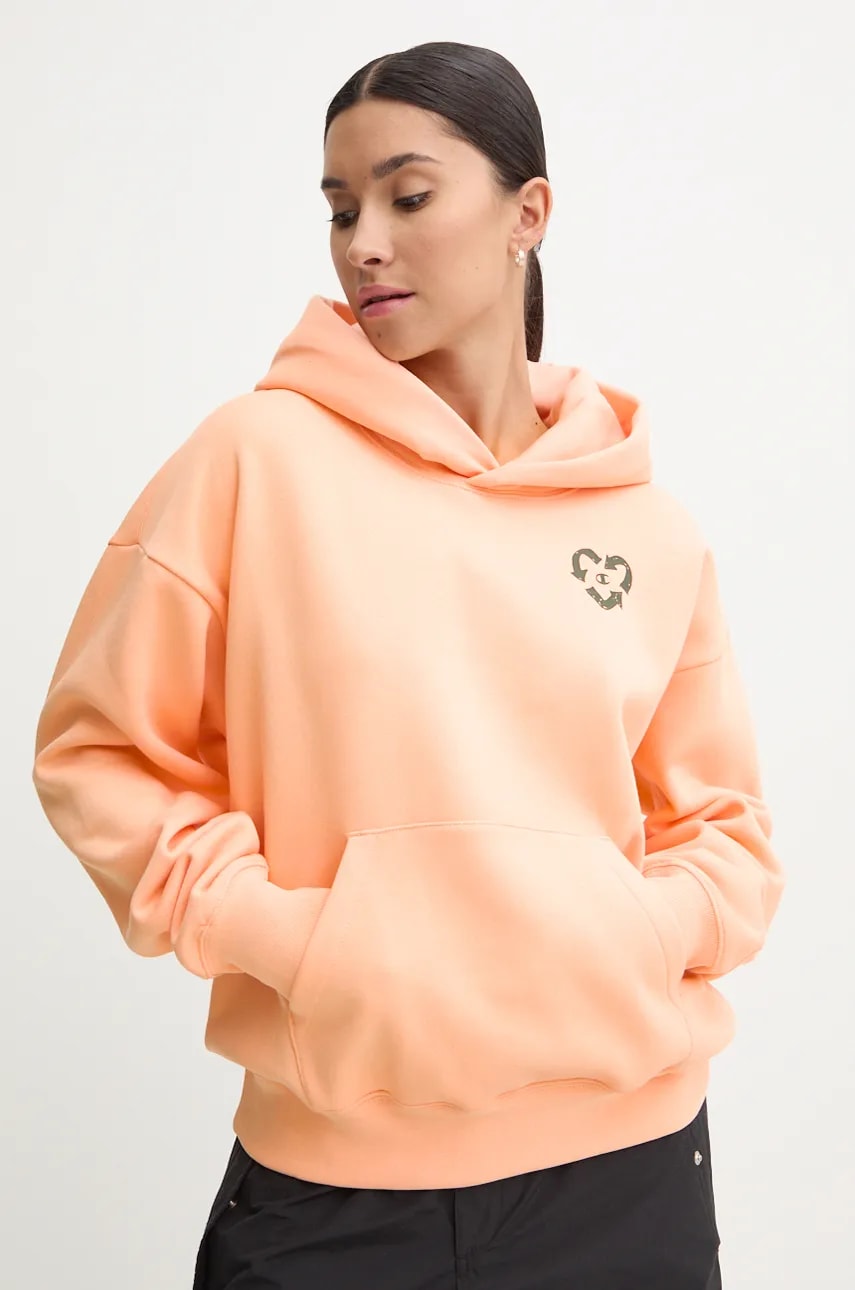 Champion bluza femei, culoarea portocaliu, cu glugă, cu imprimeu, 117491 Champion bluza femei, culoarea portocaliu, cu glugă, cu imprimeu, 117491