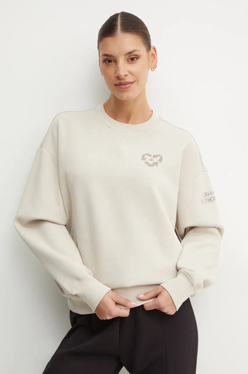 Champion bluza femei, culoarea bej, cu imprimeu, 117494 Champion bluza femei, culoarea bej, cu imprimeu, 117494