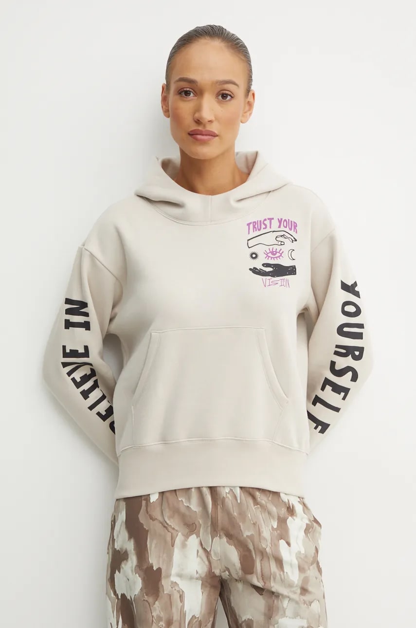 Champion bluza femei, culoarea bej, cu glugă, cu imprimeu, 117597 Champion bluza femei, culoarea bej, cu glugă, cu imprimeu, 117597