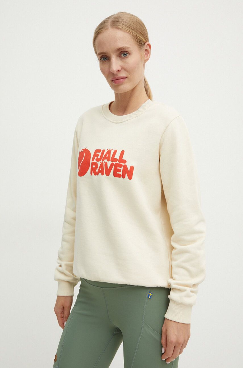 Fjallraven bluză trening Fjällräven Logo culoarea bej, cu imprimeu, F84143.113.214