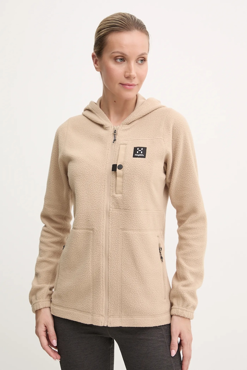 Haglöfs hanorac Malung Pile culoarea bej, cu glugă, neted, 606959