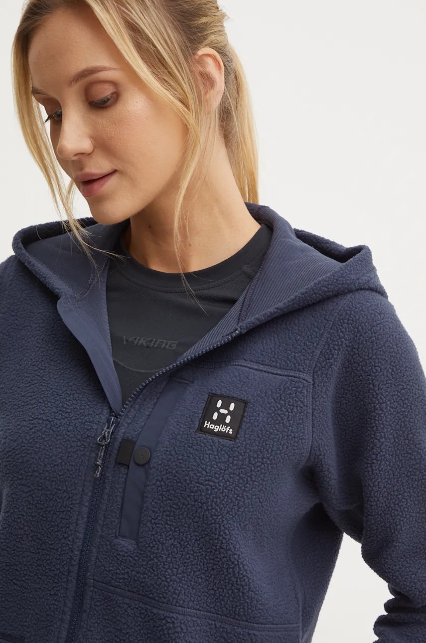 Αθλητική μπλούζα Haglöfs Malung Pile χρώμα: ναυτικό μπλε, με κουκούλα, 606959 φωτογραφία