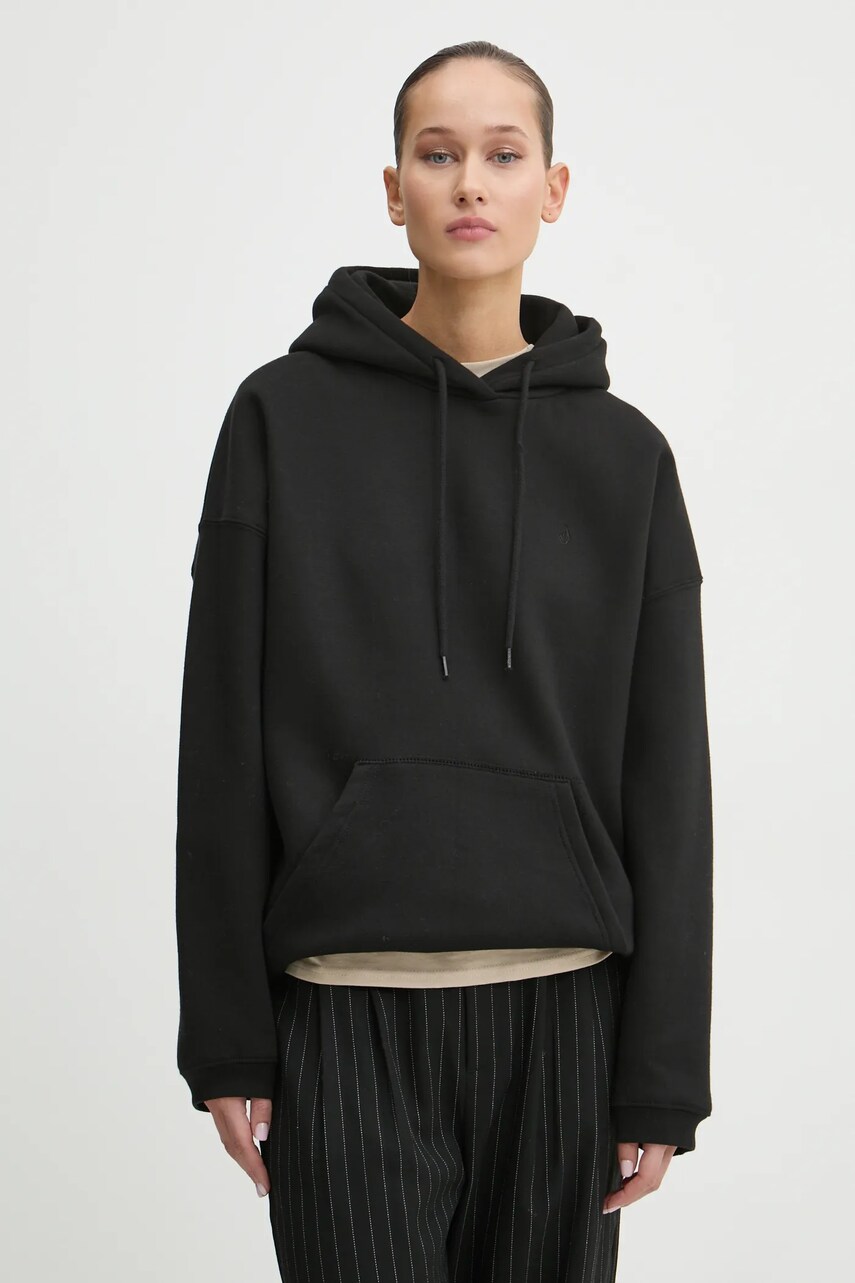 Volcom bluză femei, culoarea negru, cu glugă, uni, B4132412 Volcom bluză femei, culoarea negru, cu glugă, uni, B4132412
