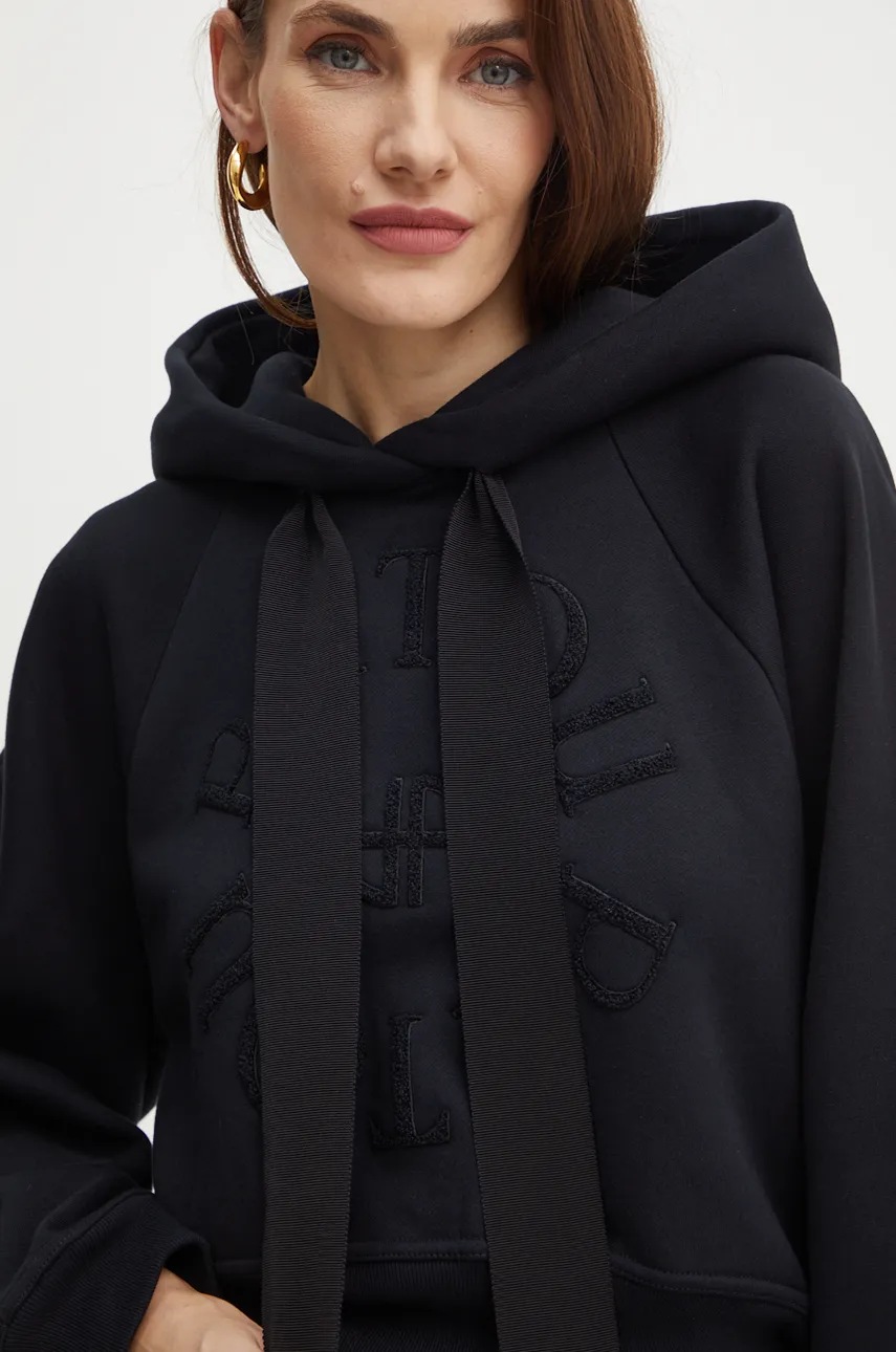 Βαμβακερή μπλούζα Patou γυναικεία, χρώμα: μαύρο, με κουκούλα, JE0699995 φωτογραφία